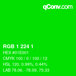 Farbcode: RGB 1 224 1 | qconv.com