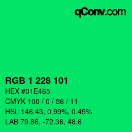 カラーコード: RGB 1 228 101 | qconv.com