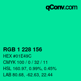 カラーコード: RGB 1 228 156 | qconv.com
