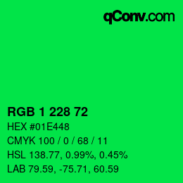 Color code: RGB 1 228 72 | qconv.com