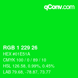 颜色代码: RGB 1 229 26 | qconv.com