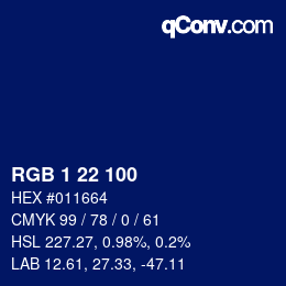 Color code: RGB 1 22 100 | qconv.com