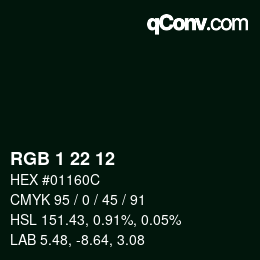 Color code: RGB 1 22 12 | qconv.com