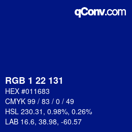 Color code: RGB 1 22 131 | qconv.com