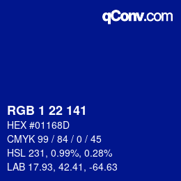 Color code: RGB 1 22 141 | qconv.com