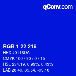 Color code: RGB 1 22 218 | qconv.com