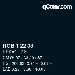 Color code: RGB 1 22 33 | qconv.com