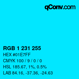 颜色代码: RGB 1 231 255 | qconv.com