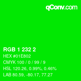 Color code: RGB 1 232 2 | qconv.com