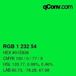 Color code: RGB 1 232 54 | qconv.com