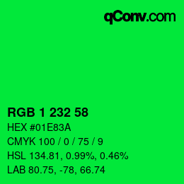 Color code: RGB 1 232 58 | qconv.com