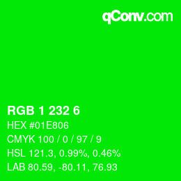 Color code: RGB 1 232 6 | qconv.com
