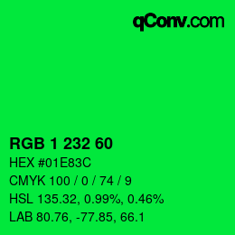 カラーコード: RGB 1 232 60 | qconv.com