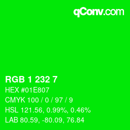 カラーコード: RGB 1 232 7 | qconv.com