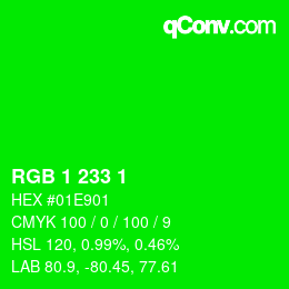 Farbcode: RGB 1 233 1 | qconv.com