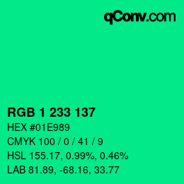 カラーコード: RGB 1 233 137 | qconv.com
