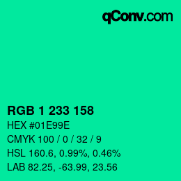 カラーコード: RGB 1 233 158 | qconv.com