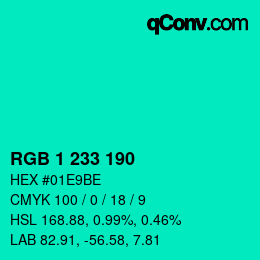 カラーコード: RGB 1 233 190 | qconv.com