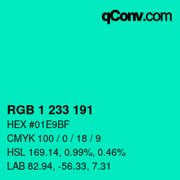 カラーコード: RGB 1 233 191 | qconv.com