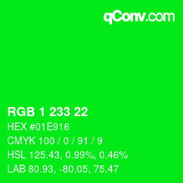 カラーコード: RGB 1 233 22 | qconv.com