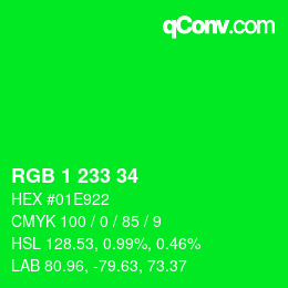 カラーコード: RGB 1 233 34 | qconv.com