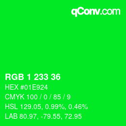 カラーコード: RGB 1 233 36 | qconv.com