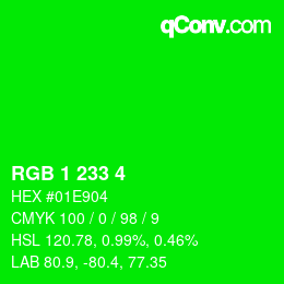 Farbcode: RGB 1 233 4 | qconv.com