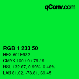 Color code: RGB 1 233 50 | qconv.com