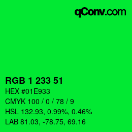 カラーコード: RGB 1 233 51 | qconv.com
