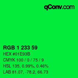 カラーコード: RGB 1 233 59 | qconv.com