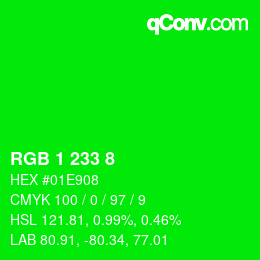 カラーコード: RGB 1 233 8 | qconv.com