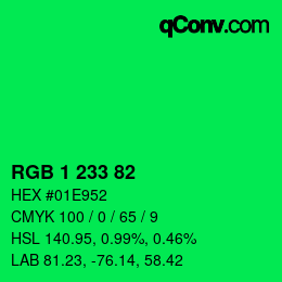 カラーコード: RGB 1 233 82 | qconv.com
