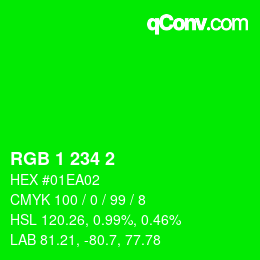Color code: RGB 1 234 2 | qconv.com