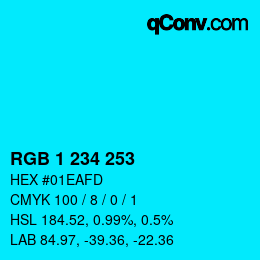 カラーコード: RGB 1 234 253 | qconv.com
