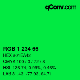カラーコード: RGB 1 234 66 | qconv.com