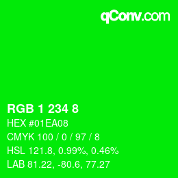 Código de color: RGB 1 234 8 | qconv.com