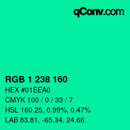 カラーコード: RGB 1 238 160 | qconv.com