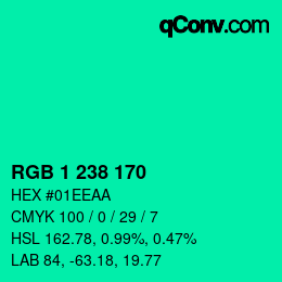 カラーコード: RGB 1 238 170 | qconv.com
