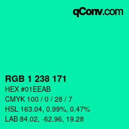 カラーコード: RGB 1 238 171 | qconv.com