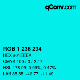 Color code: RGB 1 238 234 | qconv.com