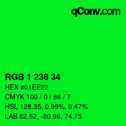 Color code: RGB 1 238 34 | qconv.com