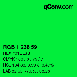 カラーコード: RGB 1 238 59 | qconv.com