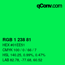 カラーコード: RGB 1 238 81 | qconv.com
