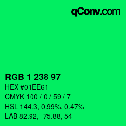 カラーコード: RGB 1 238 97 | qconv.com