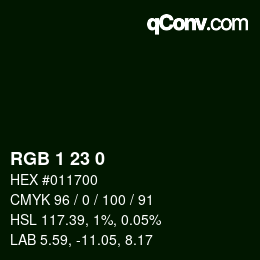 カラーコード: RGB 1 23 0 | qconv.com