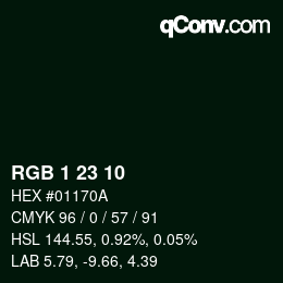 カラーコード: RGB 1 23 10 | qconv.com