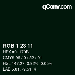 カラーコード: RGB 1 23 11 | qconv.com