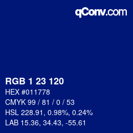 カラーコード: RGB 1 23 120 | qconv.com