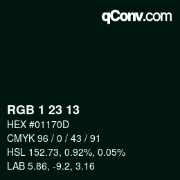 カラーコード: RGB 1 23 13 | qconv.com