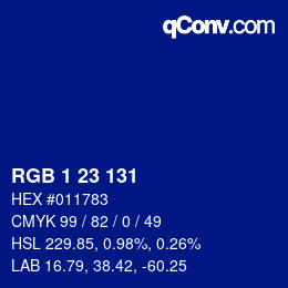 Color code: RGB 1 23 131 | qconv.com